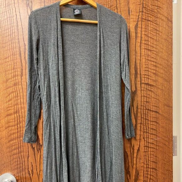 Bobeau Grey heather super soft open front trench coat‎ length cardigan - Picture 2 of 6